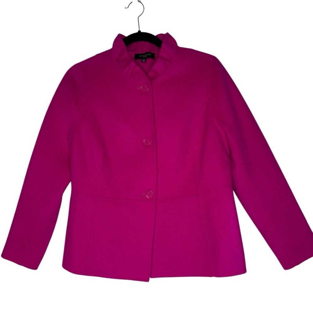 Talbots Jacket Ruffle-Neck Double-Face Fuchsia Ja… - image 2